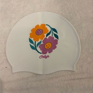 Jolyn Clothing White Swim Cap with Floral Design